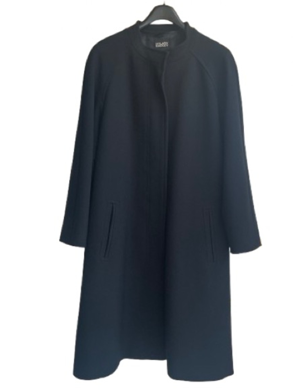 Hilary Radley Black Stand Collar Long Dress Coat Zip-In Lining Size 10
